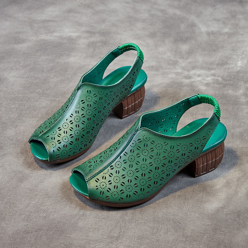 Women's Breathable First Layer Cowhide Soft Bottom Heels