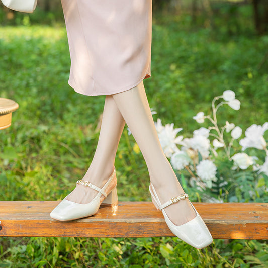 Women's Square Toe High Mid Sheepskin Back Heels