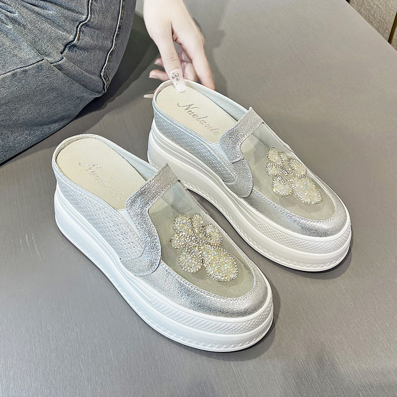 Women's Half For Height Increasing Insole Wedge Closed Toe Platform Slippers