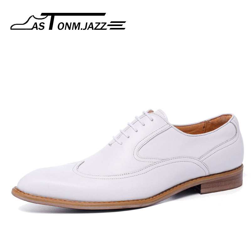 Men's Business Formal Wear Cowhide British Lace Up Trendy Wedding Leather Shoes