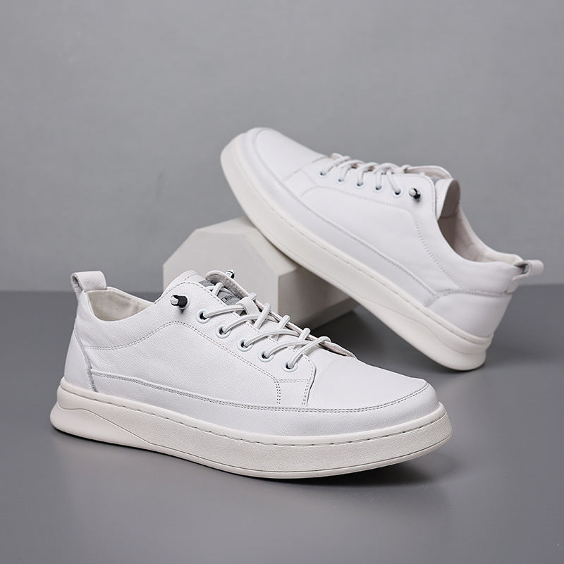Men's White Top Layer Cowhide Versatile Fashion Sneakers