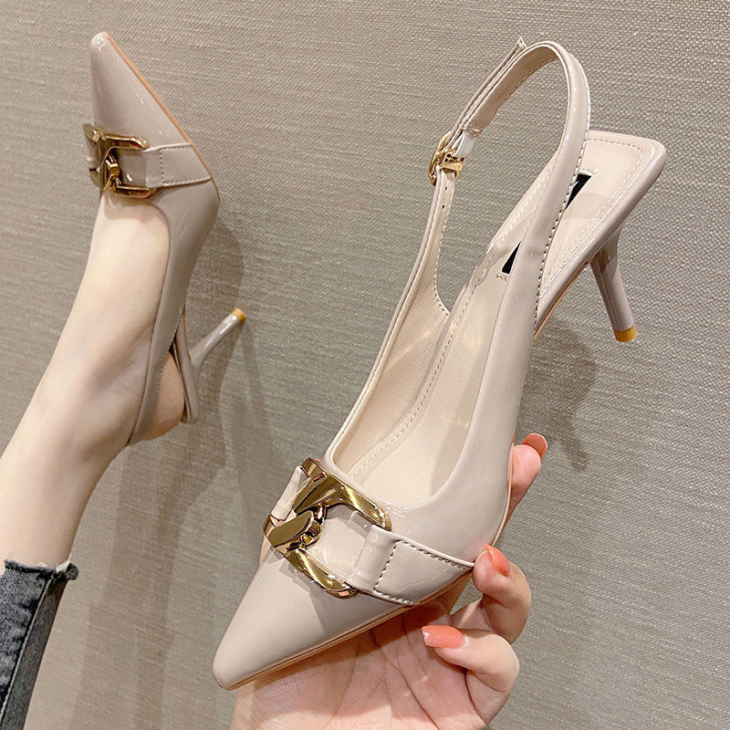 Women's Closed Toe Slingback Korean Stiletto Fairy Heels