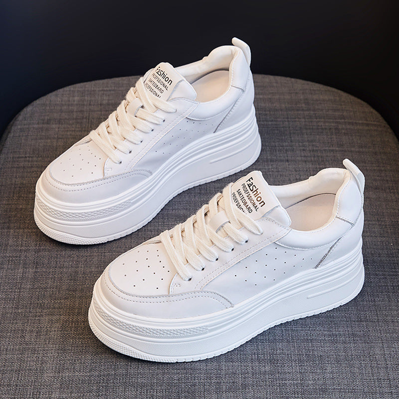 Women's White Round Toe Muffin Bottom Thick Small Inner Women's Casual Shoes