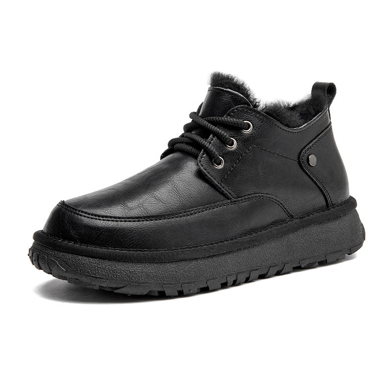 Men's Fur Integrated Waterproof Fleece Lined Padded Snow Boots