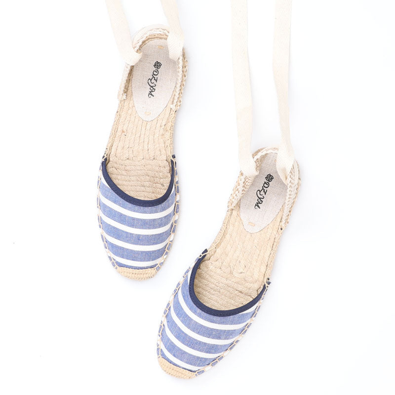 Women's Summer Flat Linen Sole Striped Breathable Canvas Shoes