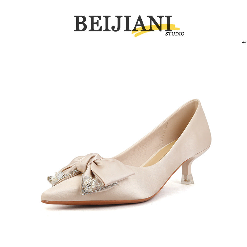 Women's Sheepskin Wedding For Bridal Bow High Pointed Women's Fashion Shoes