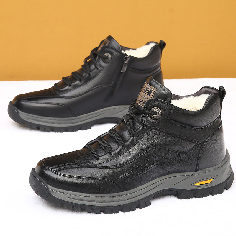 Men's Cowhide Winter Fur Cotton Wool Extra Men's Shoes