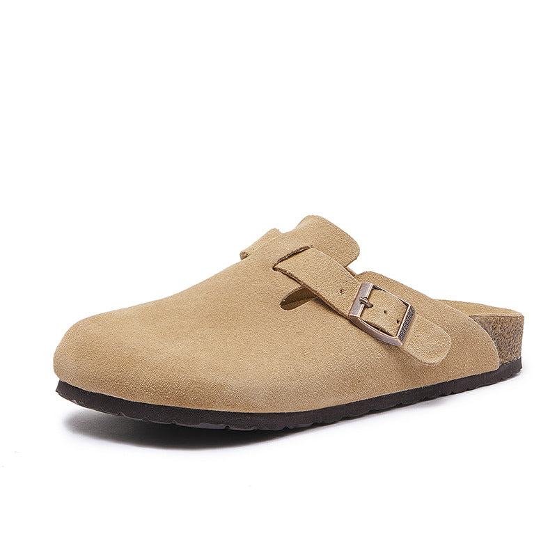 Women's & Men's Cork Sole Flat Cowhide Fishing Leisure Slippers