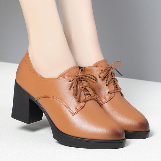 Women's Layer Cowhide Single High British Style Casual Shoes