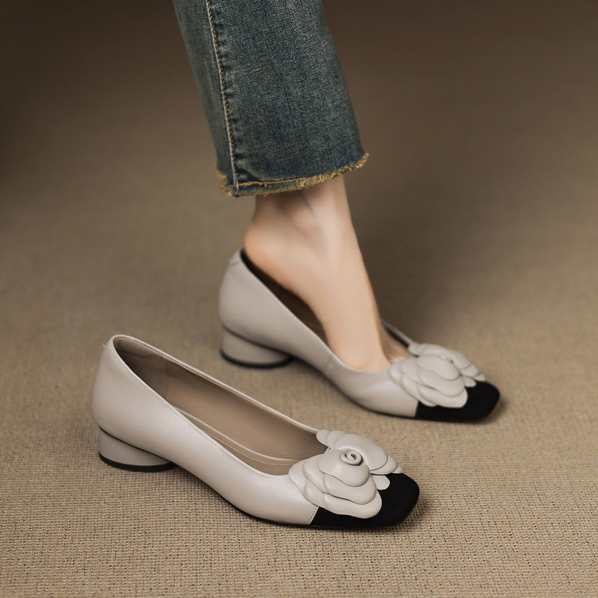 Sheepskin Version French Style Camellia Classic Shallow Mouth Mary Jane Women's Fashion Shoes