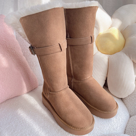 Women's Goddess Ring Two-way Real Fur Cowhide Wool Snow Boots