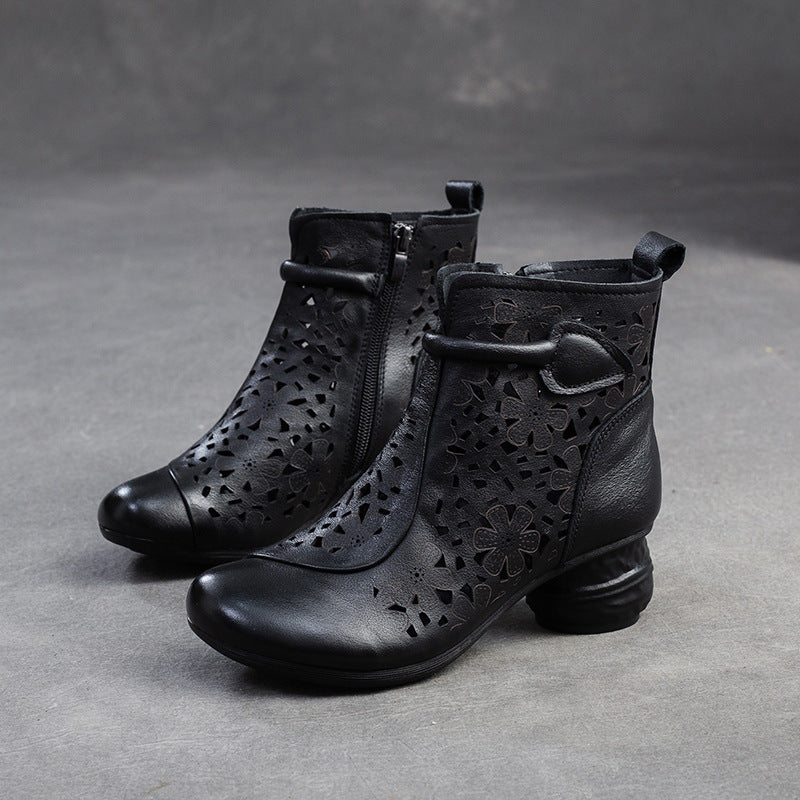 Women's Hollow Martin First Layer Cowhide Retro Heels