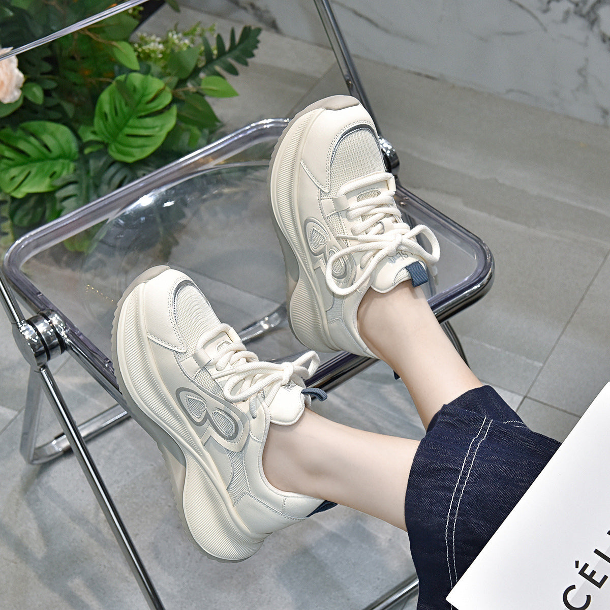 Women's Dad Korean Mesh Travel Platform Sports Sneakers