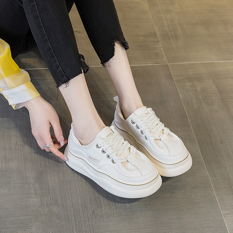 Women's Spring Platform White Genuine Flat Sports Sneakers