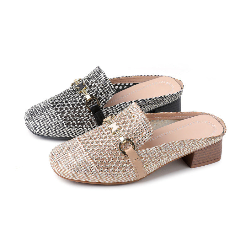 Outdoor Flat Fashion Korean Style Rhinestone Hollowed Toe Box Sandals