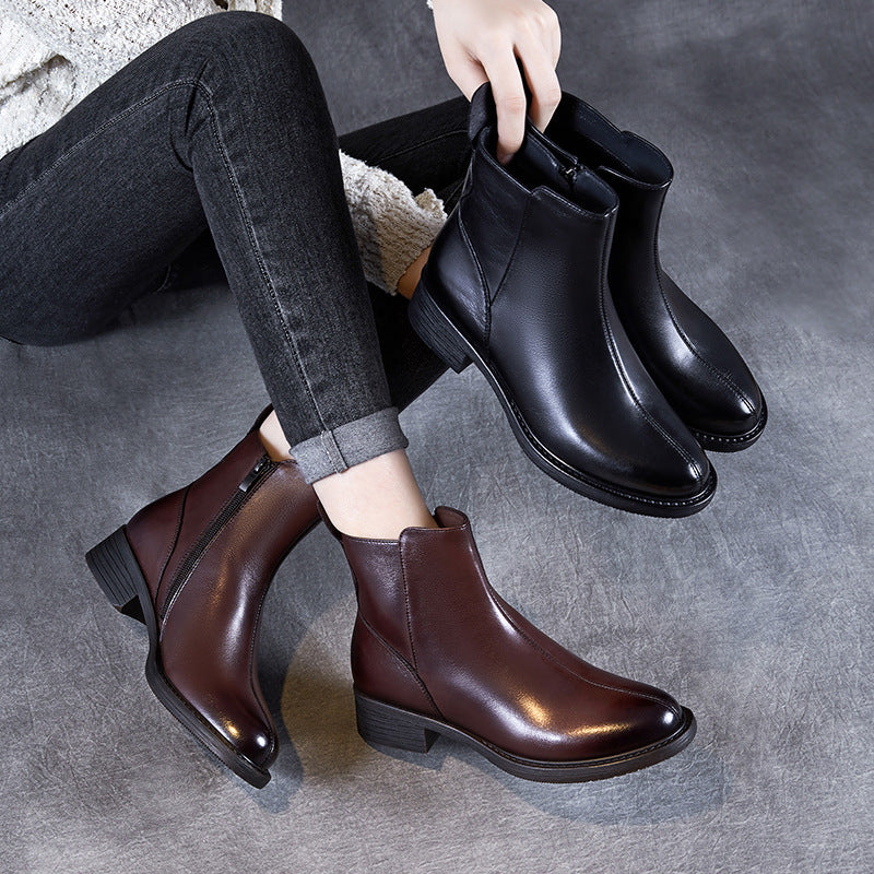 Women's Genuine Retro Chunky Autumn Chelsea Ankle Boots