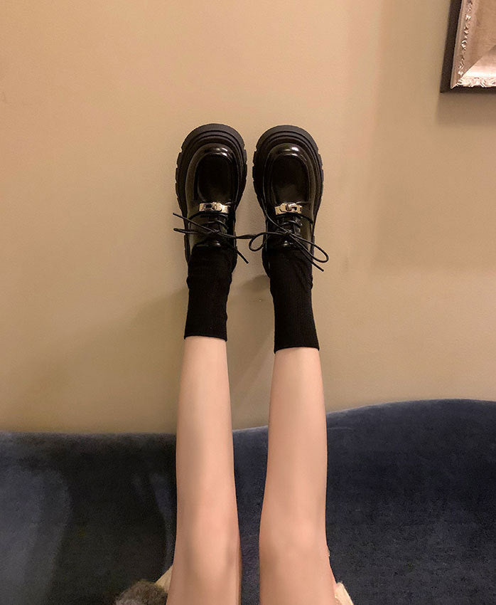 Women's Small Chunky Platform British Style Black Loafers