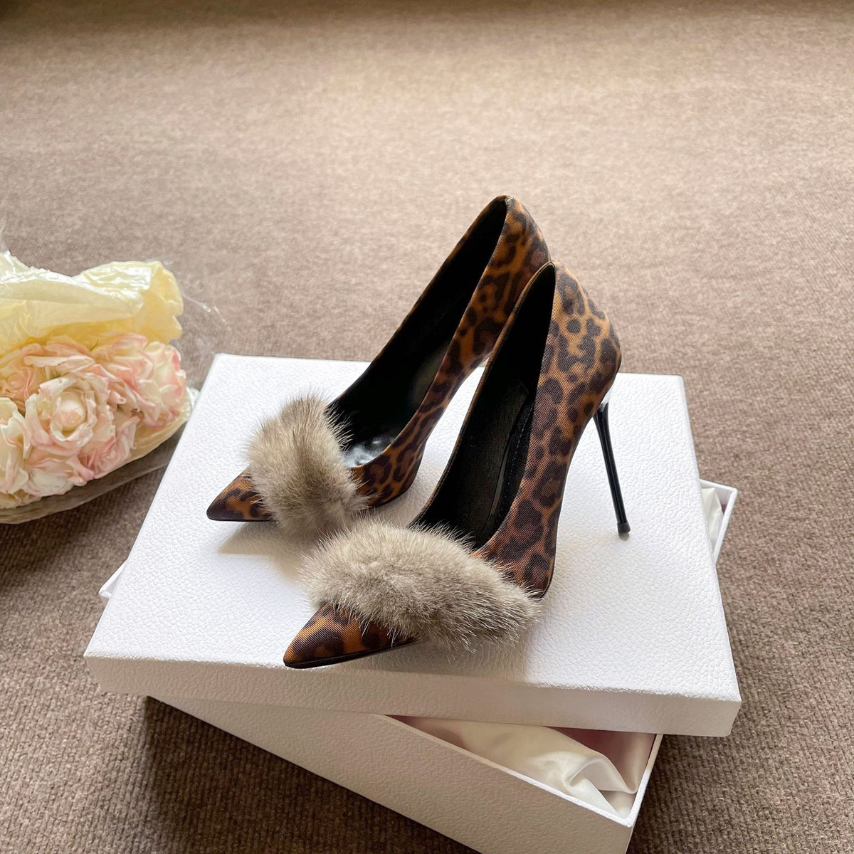 Women's Pointed High Stiletto Slip-on Shallow Mouth Mink Women's Fashion Shoes