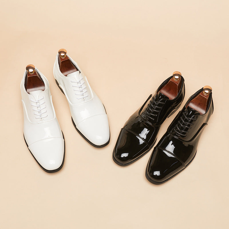 Men's Patent Glossy Three Joint Formal Wear Oxford Green Men's Business Leather Shoes