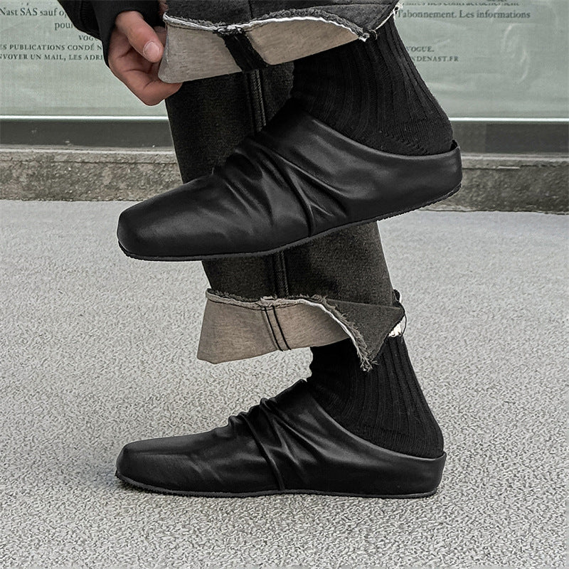 Square Toe Pleated Slip-on Flat For Leather Shoes