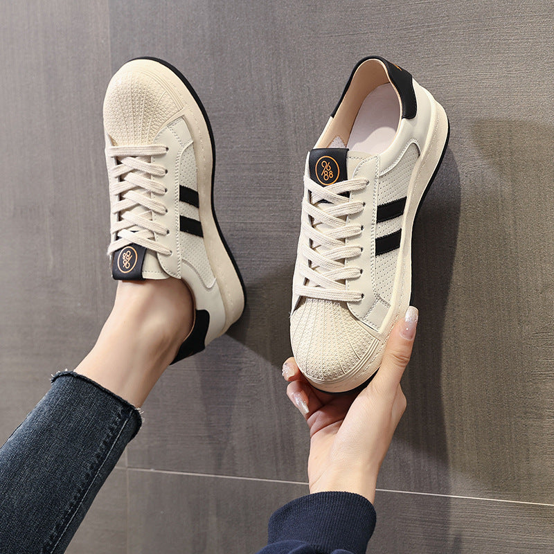 Women's Toe White Spring Flat Thick Bottom Casual Shoes