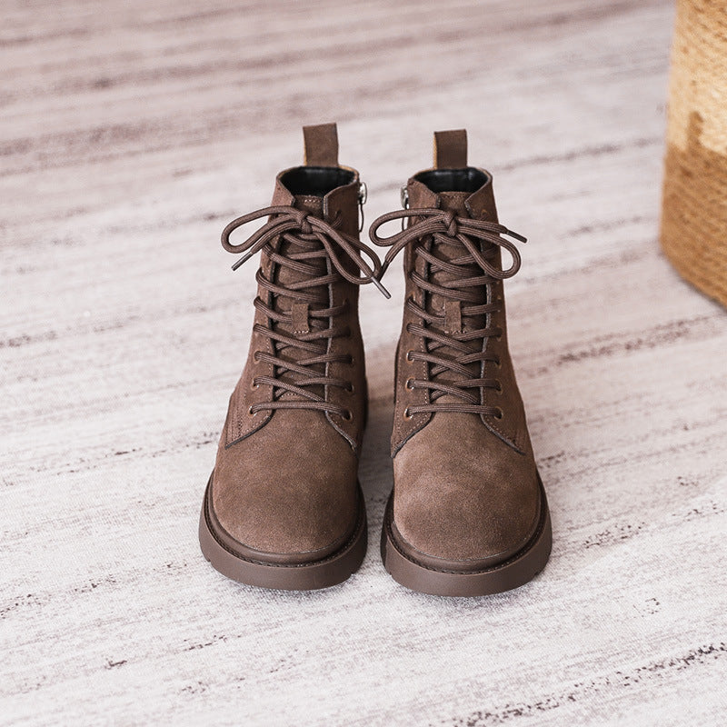 Women's Genuine British Style Frosted Mid Flat Boots