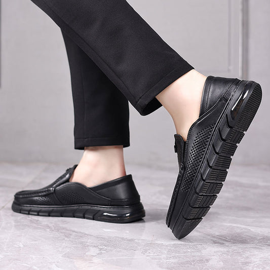 Men's Summer Hollow Breathable Hole Sheepskin White Casual Shoes