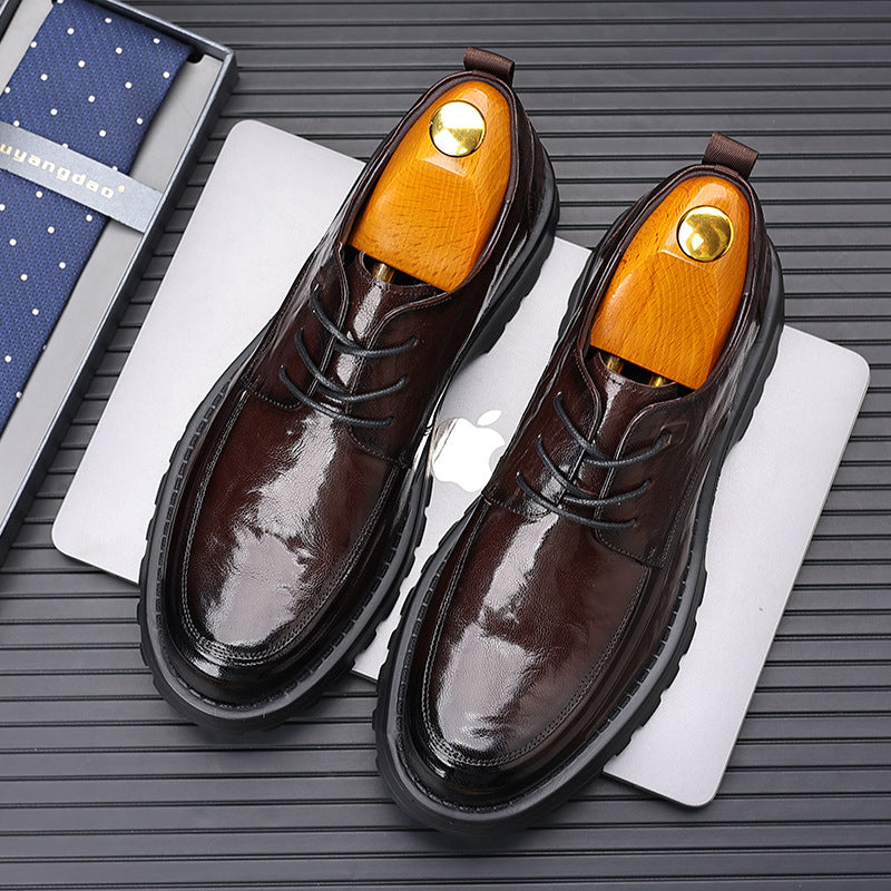 Men's Spring Sheepskin Thick Sole Increased Formal Leather Shoes