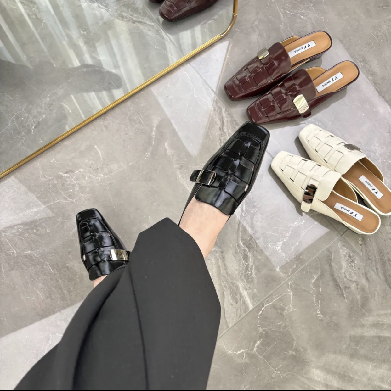 Women's Toe French Style Square Vintage Woven Sandals