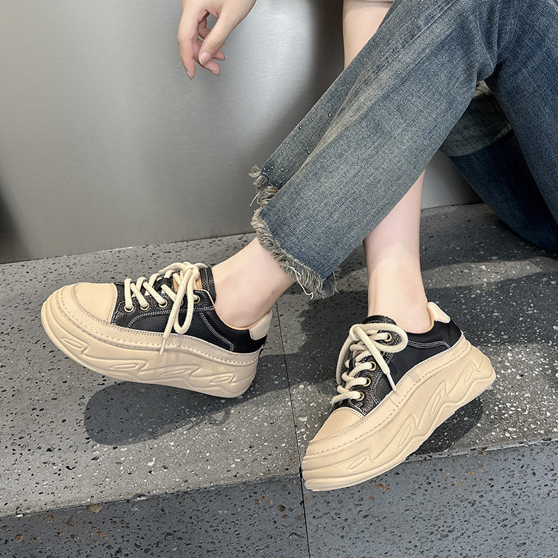 Women's Layer Cowhide Bread Fashion Platform Retro Casual Shoes