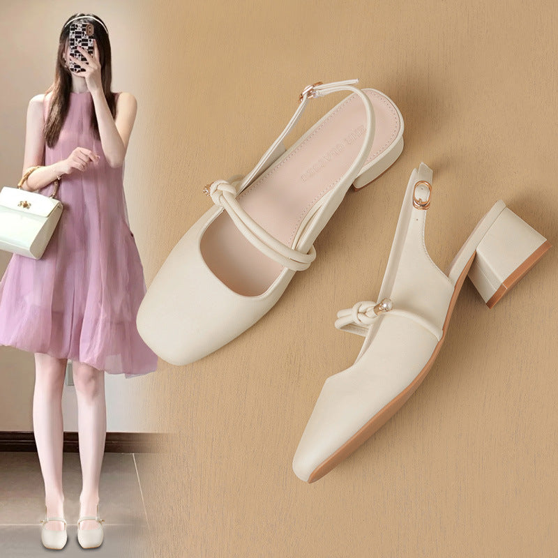 Women's French Closed Toe Temperament Wild Thick Heels