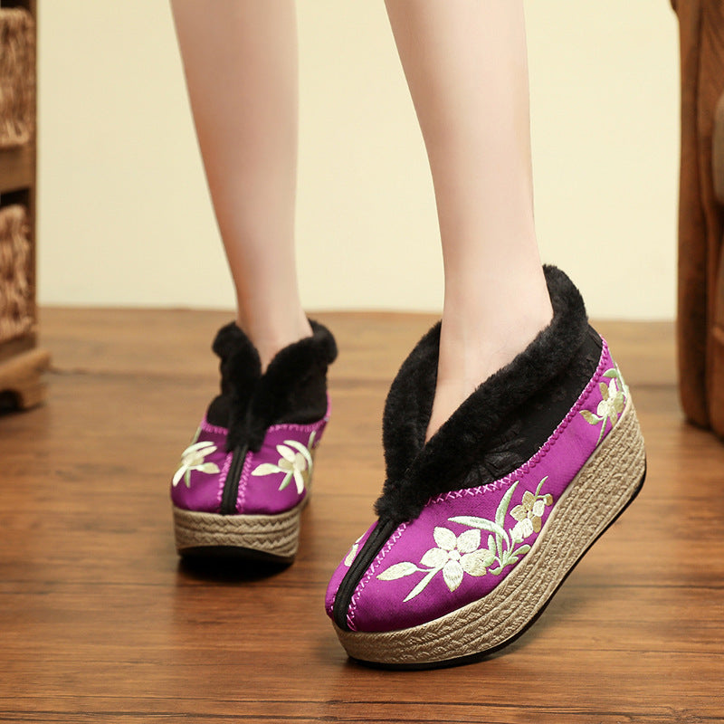 Women's Thick-soled Ethnic Embroidered Trendy Slip-on Women's Shoes