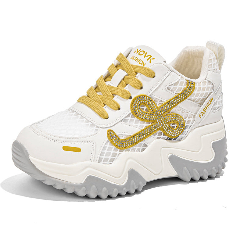 Women's Platform Mesh Surface Dad Korean Rhinestone Sneakers