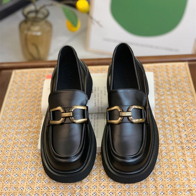 Women's Authentic Thick Bottom Slip-on Pumps Retro British Loafers
