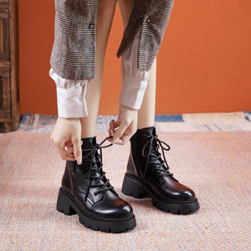 Women's Layer Cowhide Platform Martin Genuine Winter Boots