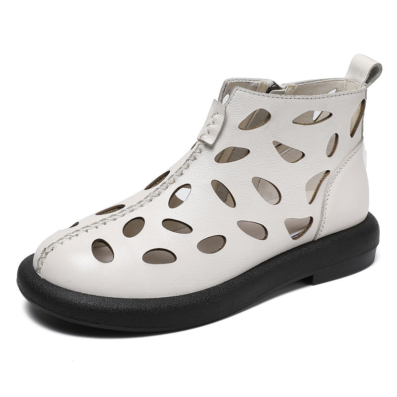 Hole Fashion First Layer Cowhide Side Zipper Sandals