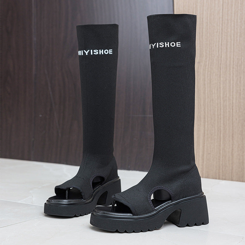 Letter Middle Toe Fashion Slimming Knitted Sandals