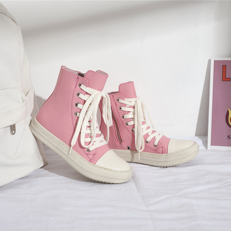 Women's Pink Thick Bottom Side Zipper Versatile Casual Shoes