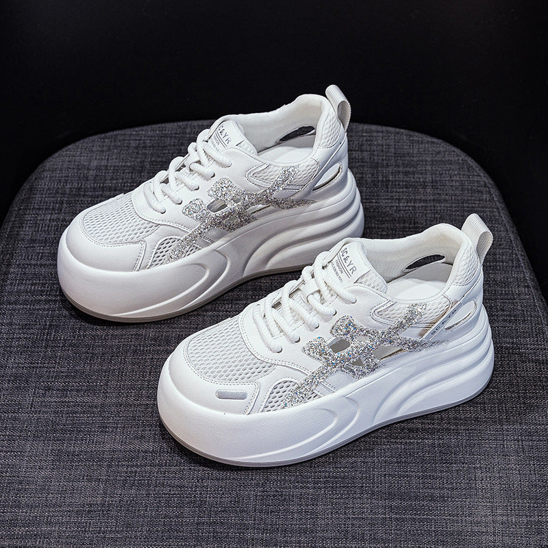 Women's Small Thick Bottom Heightened Easy Wear Hollowed Mesh Casual Shoes