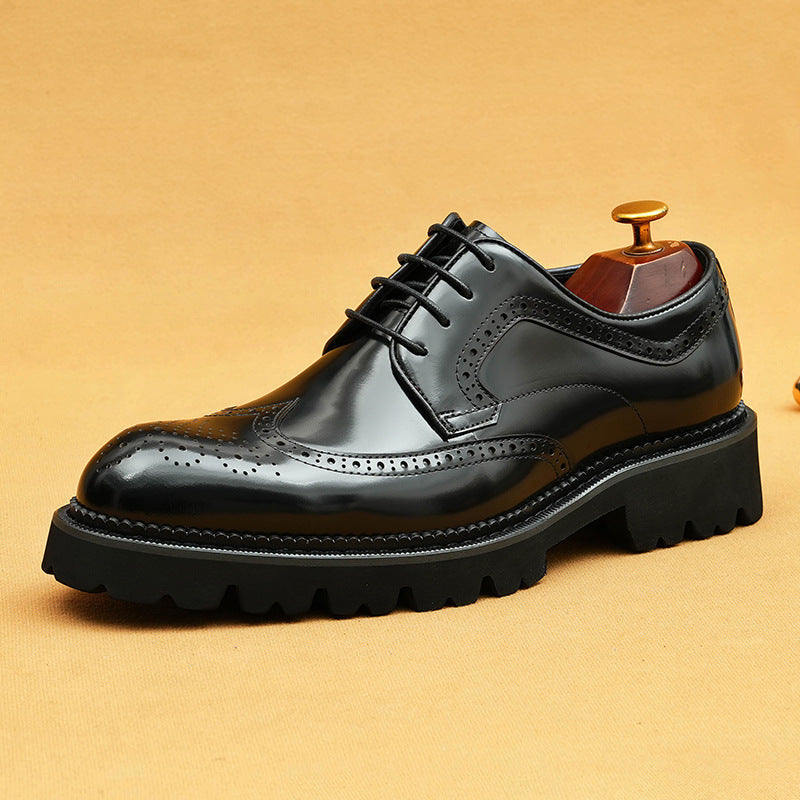 Men's Patent Glossy British Style Carving Brogue Leather Shoes