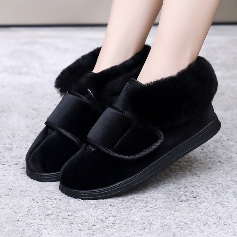Genuine Fur Collar Mouth Noble Temperament Gold Canvas Shoes