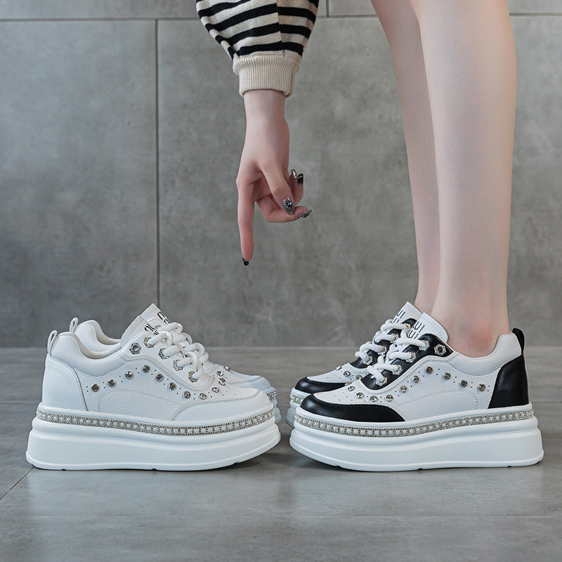 Women's Hidden White Summer Rhinestone Platform Small Heels