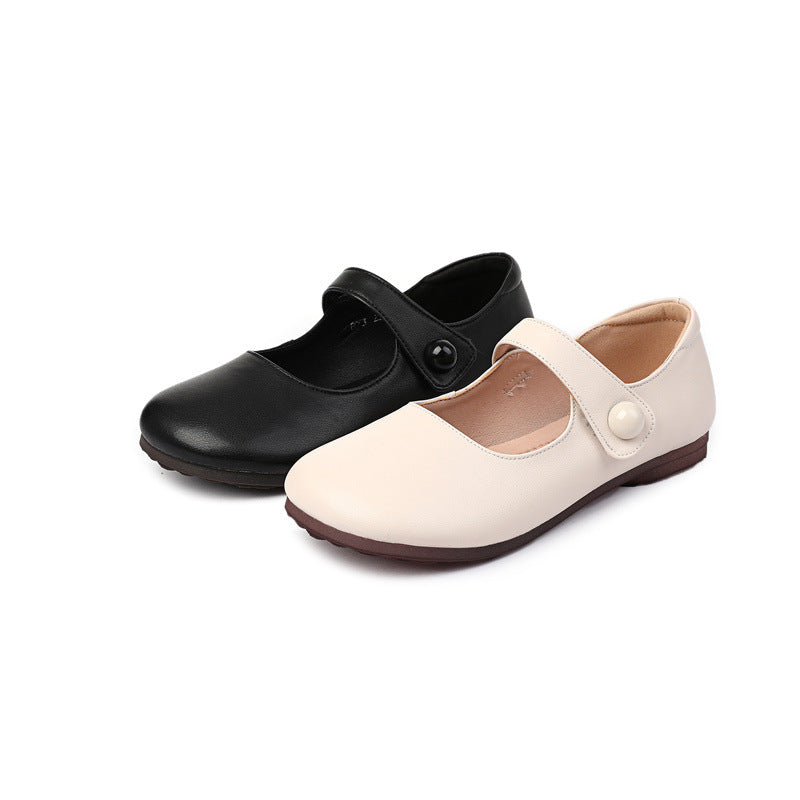 Women's Low-cut Pumps Flat Cowhide Round Toe Casual Shoes