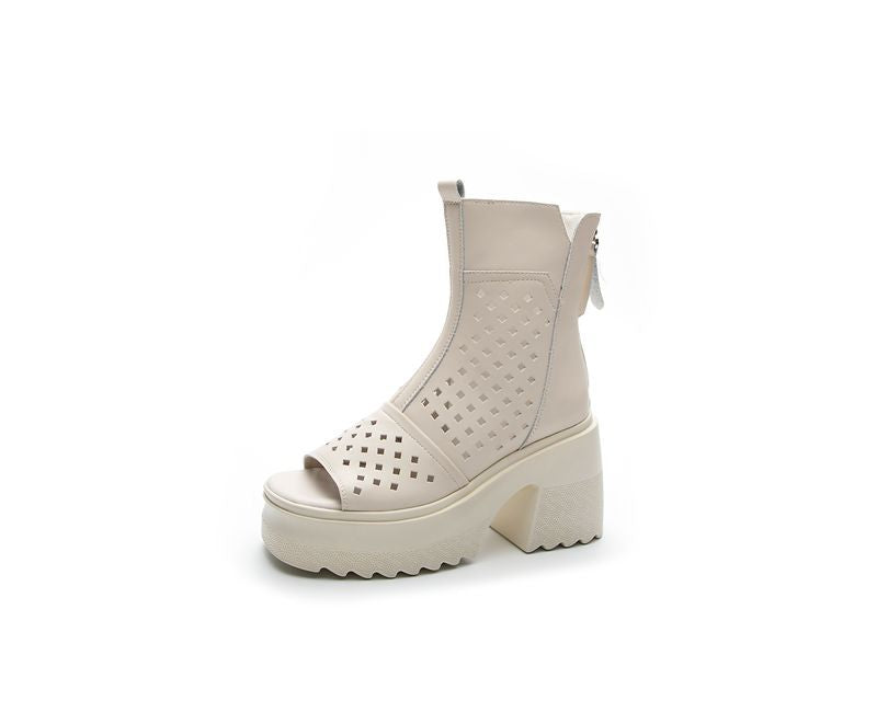 Women's Muffin Thick Bottom Hole Mesh High Sandals