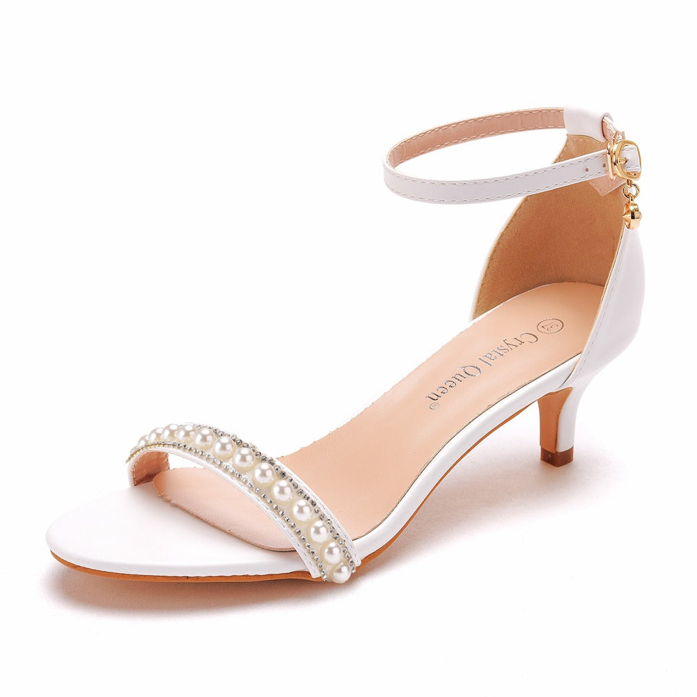 Pearl White Single Strap Stiletto Roman Sandals