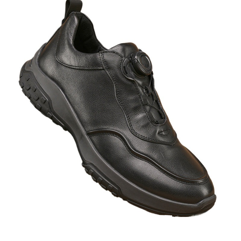 Men's To Match First Layer Cowhide Rotating Button Leather Shoes