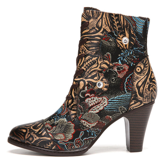 Women's Spring Viscose Pointed Low-cut Muffin Black Boots