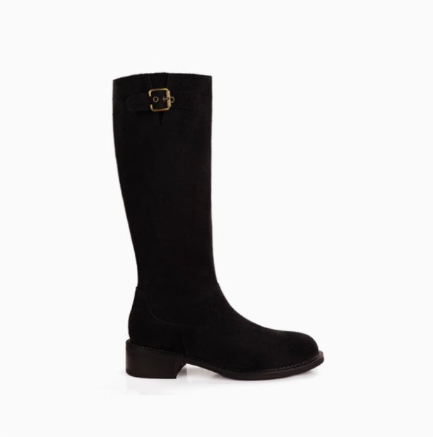 Head Buckled Chunky Below The Knee Boots