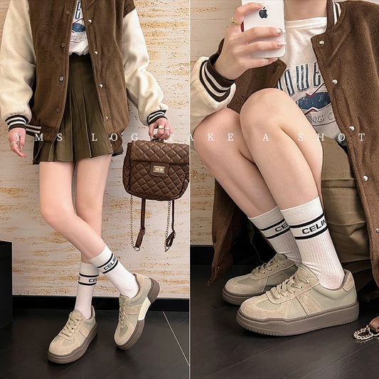 Women's Low Color Matching Cowhide Travel Leisure Sneakers