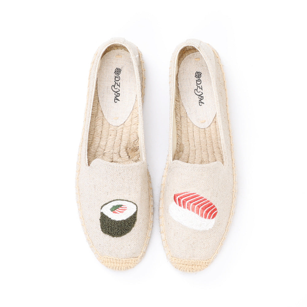 Women's Creative Platform Round Toe Embroidered Slip-on Canvas Shoes